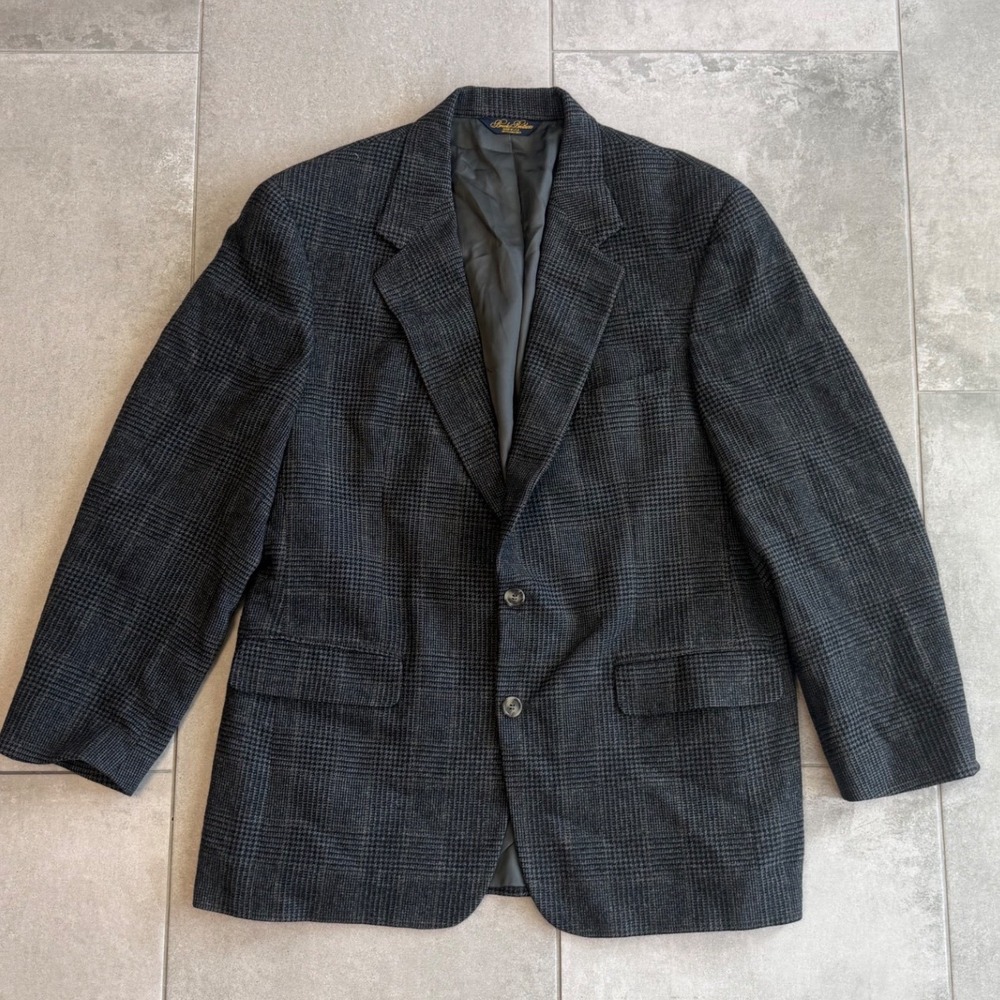 Brooks Brothers 100% Camel Hair Sport Coat Grey Glen Plaid Blazer 42RG